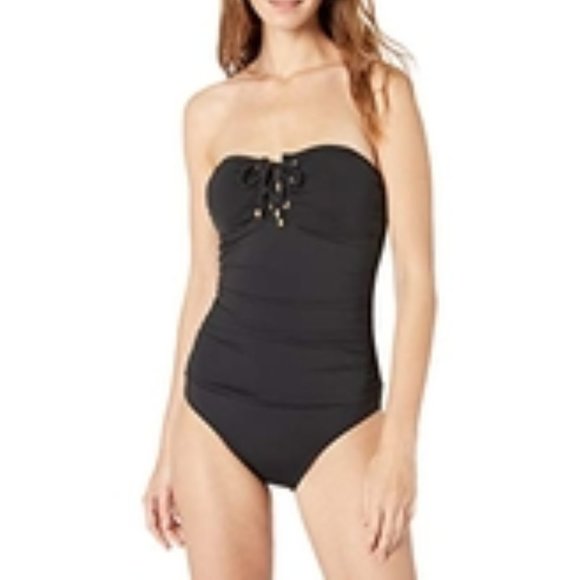 Chaps Black Halter One Piece Bathing Suit Size 8 - Picture 2 of 10